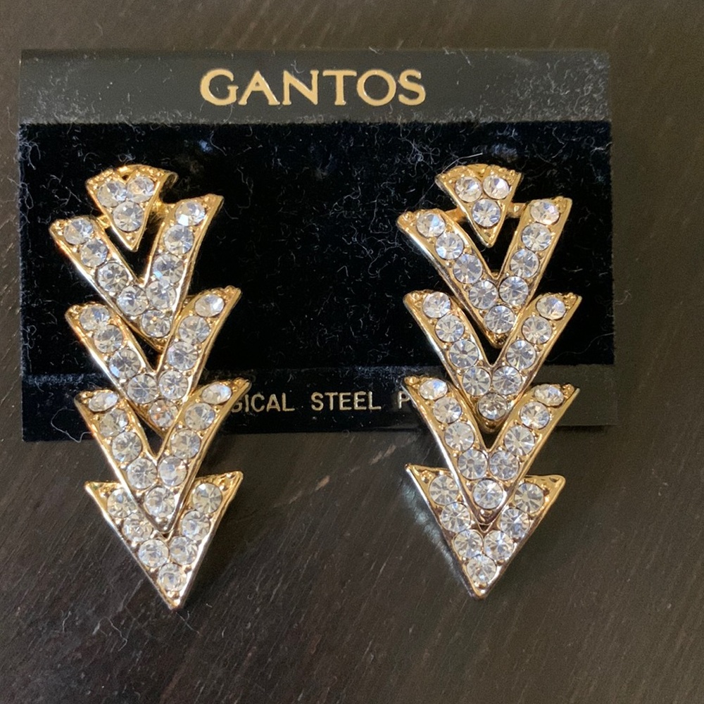 Gantos Gold Tone Rhinestone Pierced Earrings